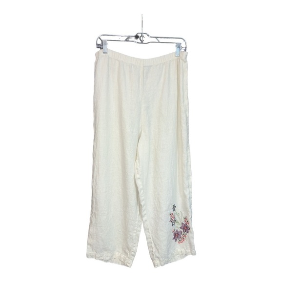 Hot Cotton Linen Made in the USA Embroidered Pants Size Petite Large D1 - Picture 1 of 6